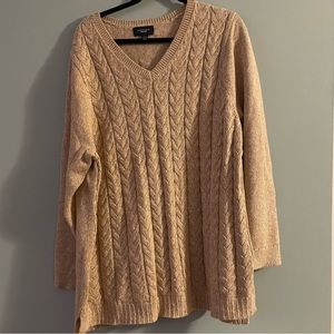 Lands’ End Drifter Tan Cream Oat Cable Knit Sweater XXL 2X